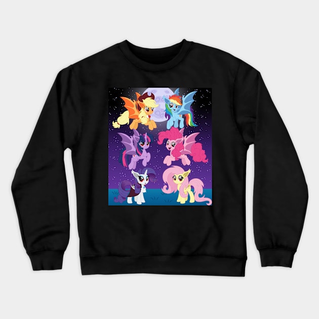 Mane 6 bat ponies scene Crewneck Sweatshirt by CloudyGlow